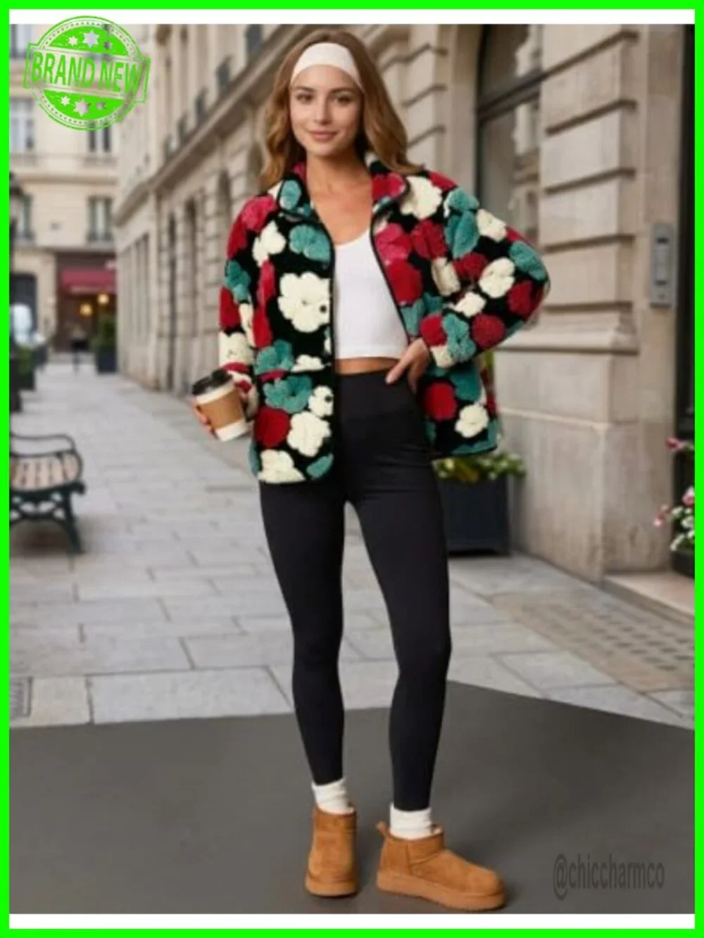 Women's Floral Fleece Shacket Button Down Sherpa Fall Winter Jacket